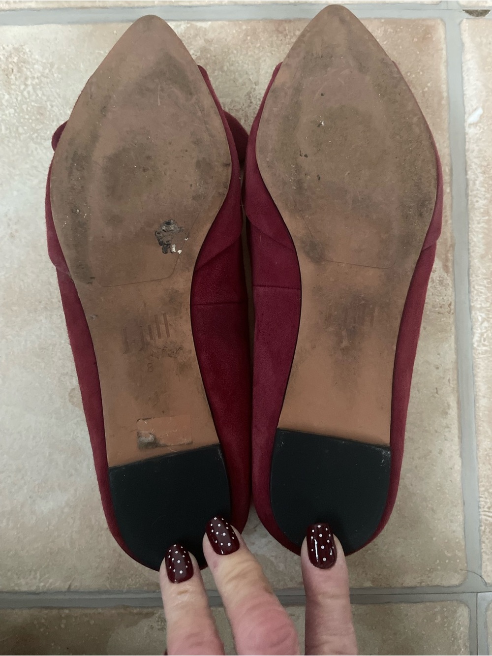 J.Jill maroon burgundy pointy toe slip on flats bow detail; size 8 - Picture 4 of 5